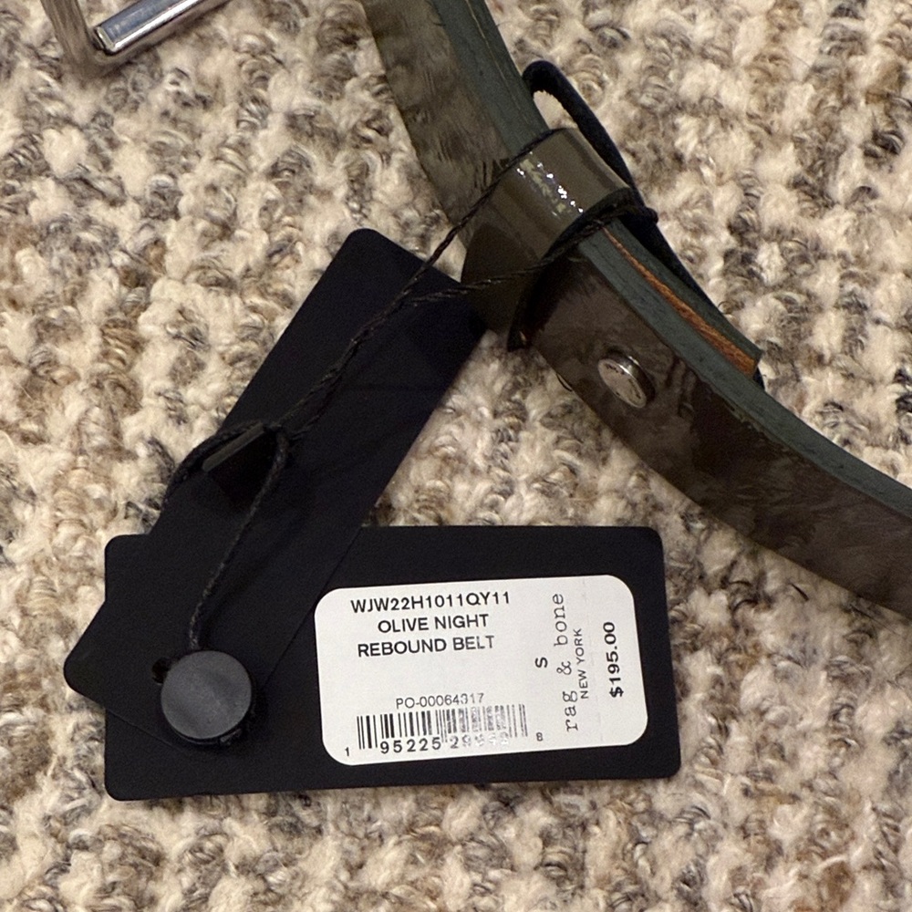 rag & bone Glossy Olive Patent Leather Belt with Silver Buckle - Picture 2 of 8